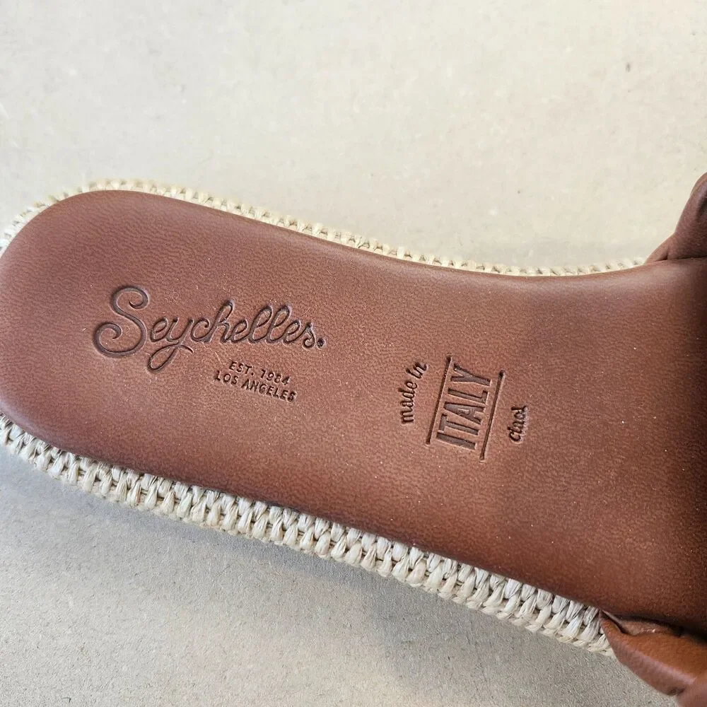 🔥 Seychelles Bellissima Braided Slide Sandal Brown Leather with Raffia Size 6 - Picture 3 of 6